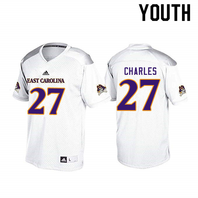 Youth #27 Daniel Charles ECU Pirates College Football Jerseys Sale-White - Click Image to Close